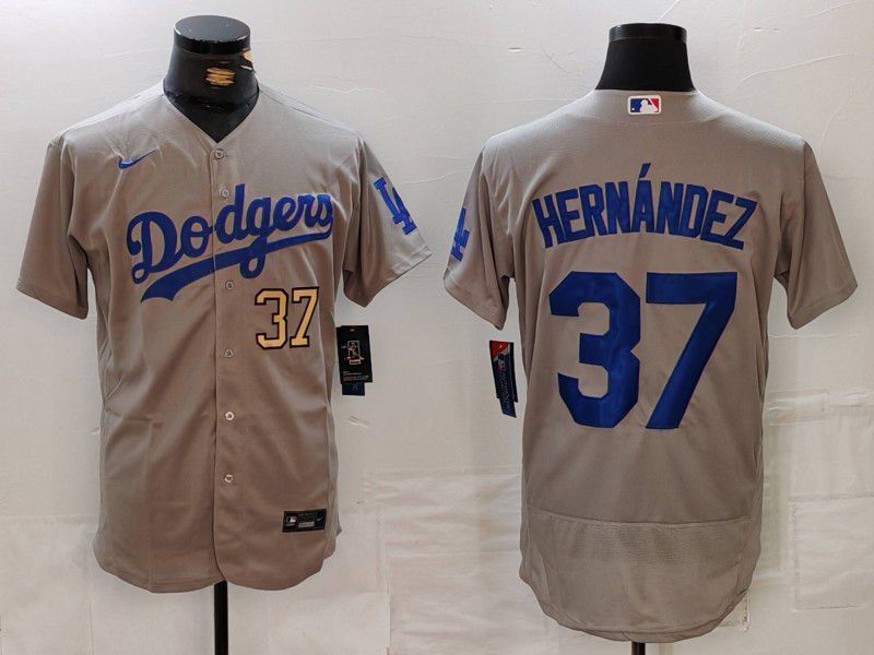 Men Los Angeles Dodgers #37 Hernandez Grey Nike Elite 2024 MLB Jersey style 7264